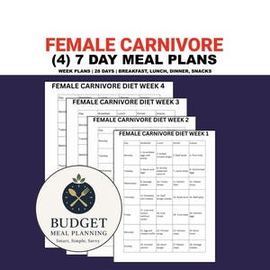 Female Carnivore Diet Meal Plan: 7 Day PDF with 28 Days, Breakfast, Lunch, Dinner & Snack Ideas with Recipes