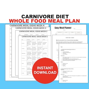 Whole Foods Carnivore Diet Meal Ideas PDF | Organ Meats | Easy for Beginners | Weight Loss | Carnivore Breakfast, Lunch, Dinner, Snacks