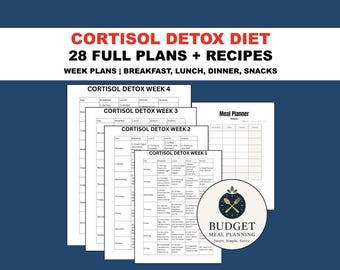 Cortisol Detox Diät-Plan PDF Komplett mit Rezepten | 7-Tage-Speiseplan Printable Weekly Mahlzeit Ideen Frühstück, Mittagessen, Abendessen, Snacks