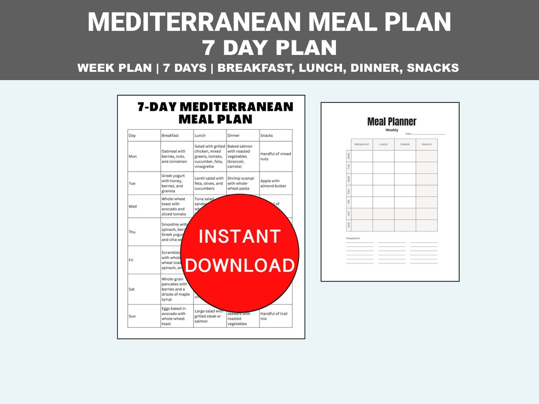 Mediterranean Diet 7-day Meal Plan, PDF Printable, Print Friendly for ...