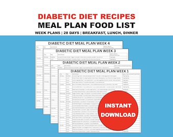 Diabetic Meal Plan PDF | 12-Week Complete Program Type 2 Diabetes Food List | 300+ Recipes, Trackers & Grocery Shopping Lists
