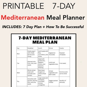 Mediterranean Diet 7-day Meal Plan, PDF Printable, Print Friendly for Weight Loss Planner