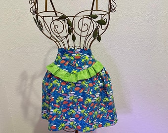 Ruffled Apron - Retro 1946 - Beach Print