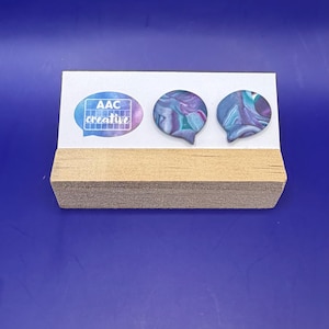 Polymer clay marbled Speech Bubble Stud Earrings: Speech Pathologist Gift in teal purple and white