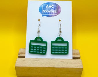 Pendientes con dispositivo de comunicación navideño AAC, estilo plantilla: acrílico y plata de ley