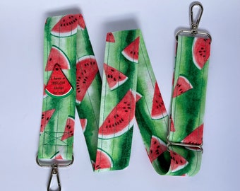 Watermelon print adjustable carry strap for AAC system with ‘I have a MELON things to say’ tag, gift for teacher slp therapist aac user