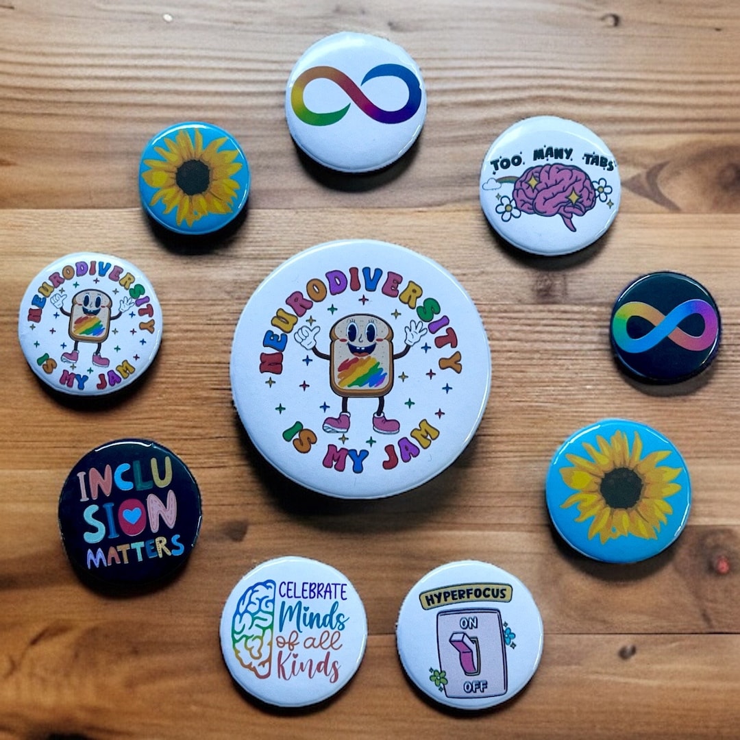 Neurodiversity and Inclusion Themed Pin Badges in Different Sizes and ...