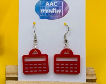 Pendientes con dispositivo de comunicación navideño AAC, estilo plantilla: acrílico y plata de ley
