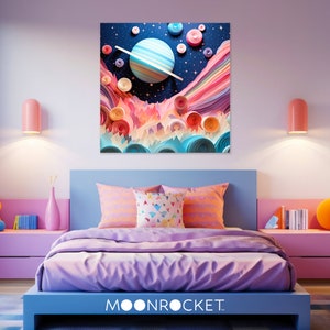 Neptune Planet Canvas Art, Space Themed Nursery Decor, Outer Space Wall Art for Girls Room, Playroom and Bedroom Space Art Print