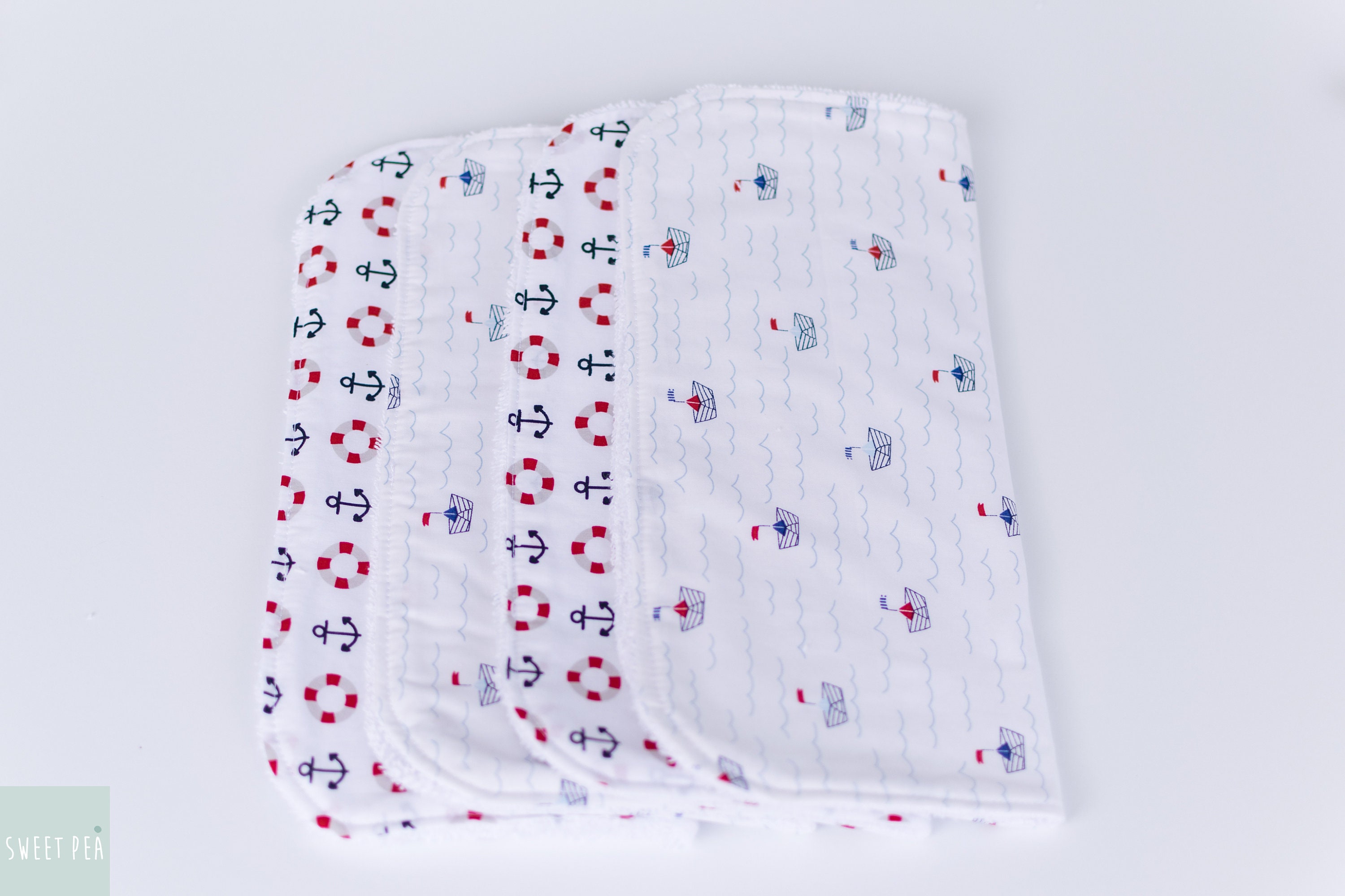 UTENSILO FABRIC BASKET & 4 Burp Cloths, Boats and Anchors Baby Boy Gift