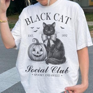 Black Cat Social Club Shirt- Halloween Black Cat Shirt,Black Cat Shirt,Halloween Shirt,Halloween Sweatshirt,Halloween Cat Shirt,Spooky Shirt
