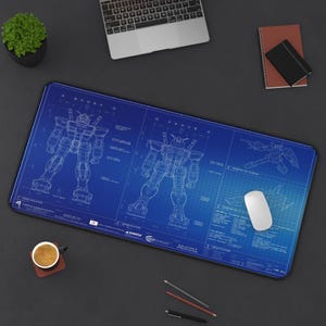 Tappetino da scrivania per giochi Gundam Blueprint / Tappetino per mouse Gundam Design / Regalo perfetto per gli appassionati di robot / Tappetino per mouse Anime / Regalo per giocatori