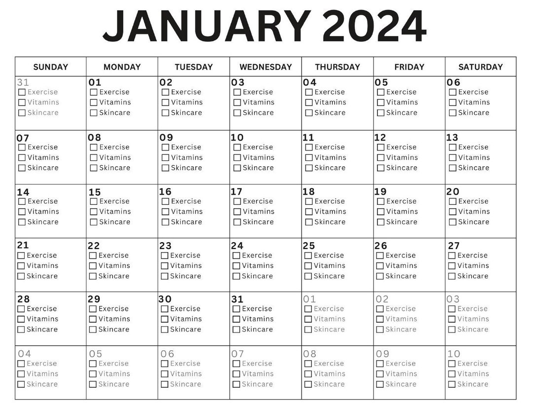Minimalist Self Care Calendar Exercise, Vitamins, Skincare Etsy