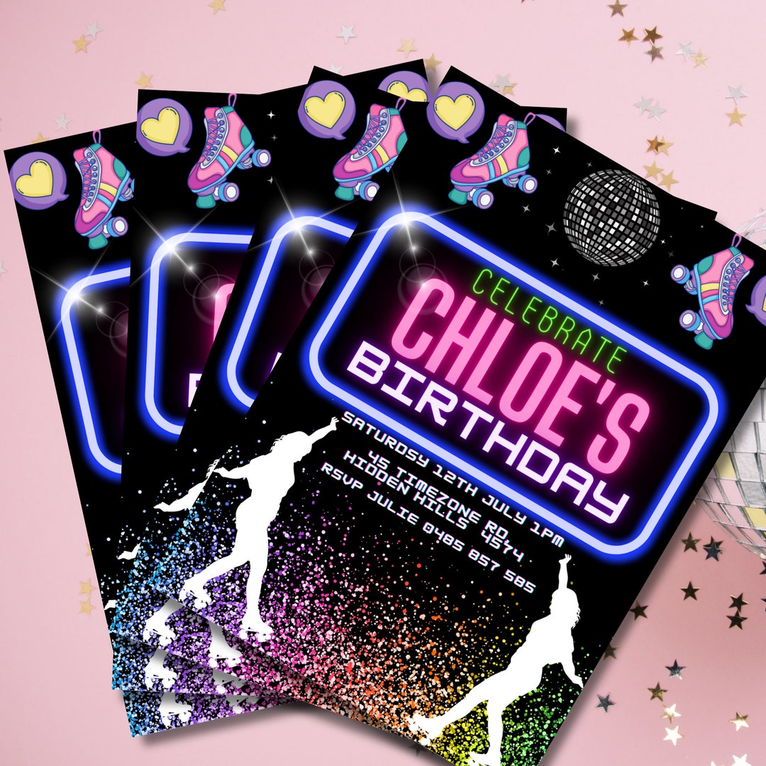 Invitation Editable Digital Template Roller Skate Birthday Etsy