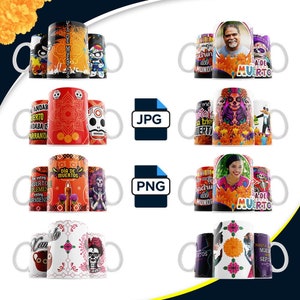 Day of the Dead Mug Templates, Sublimation Designs, Mug Wrap JPG, PNG, 11 oz and 15 oz Mug Template, Digital Download