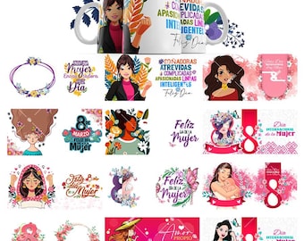 Plantillas para taza Día de la Mujer, Diseños de sublimación, Mug Wrap JPG, plantilla de taza de 11 oz y 15 oz, descarga digital.