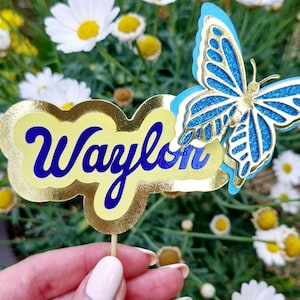 personalised cake topper with butterfly detail, birthday cake, butterfly cake topper, Heavenly birthday, anniversary