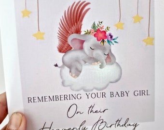 Birthday card for an angel baby girl, happy Heavenly birthday card, remembering your baby girl, baby loss, bereavement