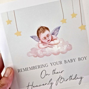 Birthday card for an angel baby boy, happy Heavenly birthday card, remembering your baby boy, baby loss, bereavement