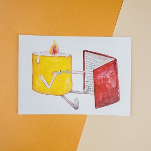 Lesekerze - Natur inspirierte Postkarte oder Kunstdruck, Cottagecore Wanddekoration, Gedruckte gemütliche Illustration, Herbst Hauptästhetik