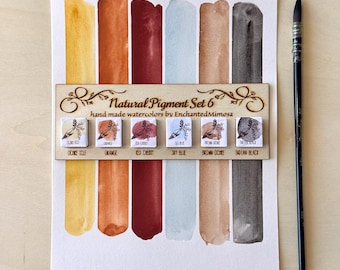 Handgefertigtes Aquarellset mit 6 Farben, natürlichen Erdpigmenten, Eisenoxiden, Gesteinsmineralien, handvermahlenen Farben, ungiftigen französischen Pigmenten