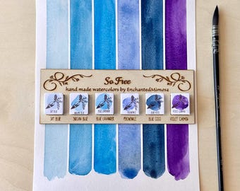 So Free Handmade Watercolor Set, All Blue Colors, Artisan Paint Palette, for painting, calligraphy and lettering