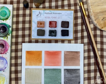 Ensemble naturel 2 demi-casseroles ou quarts de casseroles, peinture aquarelle faite à la main, pigment de granulation, pigment de roche de sol naturel