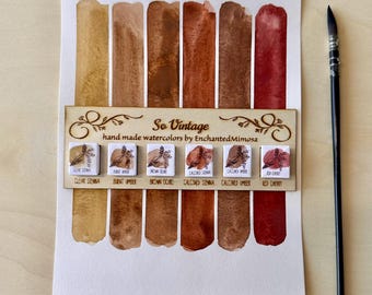 So Vintage Handmade Watercolor Set, Umber Sepia Ochre Colors, Earth Tones Palette, Highly Pigmented, Granulating Pigments