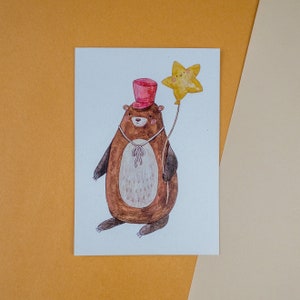 Stern Bär - Natur inspirierte Postkarte oder Kunstdruck, Cottagecore Wanddekor, gedruckte gemütliche Illustration, Herbsthaus Ästhetik