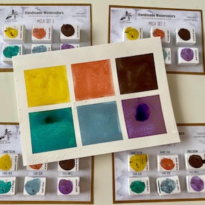 Handmade Mica Watercolor Set 2, Paint Set Metallic Watercolors - Half and Quarter Pans