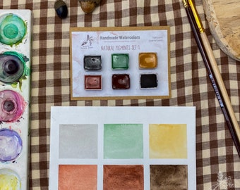 End of stock -  Natural Set 1 Half Pans or Quarter Pans, Handmade Watercolor Paint, Granulation Pigment, Natural Soil Rock Pigment