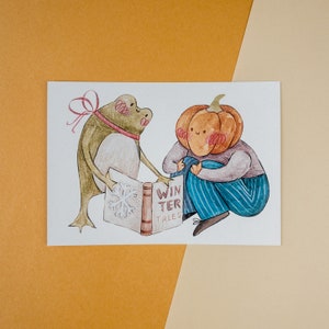 Winter Tales - Natur inspirierte Postkarte oder Kunstdruck, Cottagecore Wanddekoration, Gedruckte Gemütliche Illustration, Herbst Zuhause Ästhetik