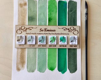 So Envious Handmade Watercolor Set, Green Handmade mineral watercolor paint, Travel watercolor palette, Eco paints, Watercolor supplies