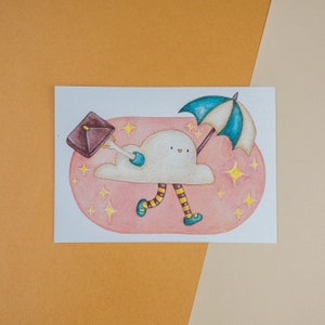Rainy Day - Natur inspirierte Postkarte oder Kunstdruck, Cottagecore Wanddekor, gedruckte gemütliche Illustration, Herbsthaus Ästhetik