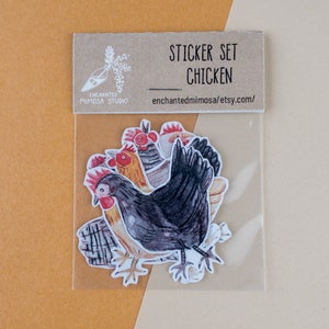 Ensemble d'autocollants poulet - Sticker Bullet Journal, papeterie de planificateur de scrapbooking vintage, autocollant nature découpé, journal des animaux de la ferme