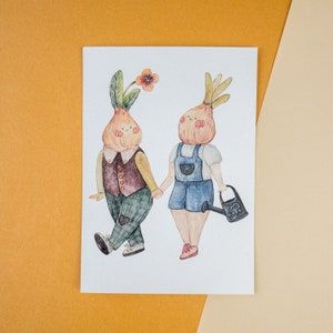 Let’s Garden - Natur inspirierte Postkarte oder Kunstdruck, Cottagecore Wanddekoration, Gedruckte gemütliche Illustration, Herbsthaus Ästhetik