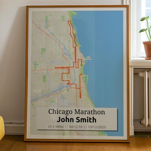 2025 Chicago Marathon Custom Map Poster: Personalized Runner Gift, Race Time Print