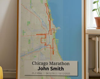 2025 Chicago Marathon Custom Map Poster: Personalized Runner Gift, Race Time Print
