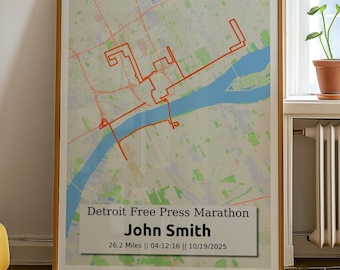 Detroit 2025 Free Press Marathon Custom Map Print: Personalized Runner Gift