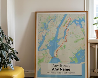 Custom Running Route Map Print: Marathon, Half Marathon, 10k, 5k, Strava, Parkrun