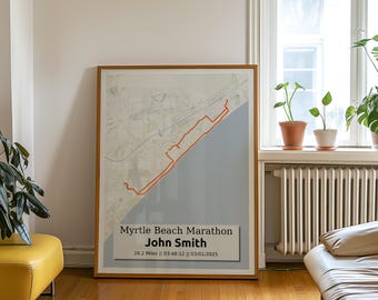 Myrtle Beach Marathon Custom Map Poster: Personalized Runner Gift