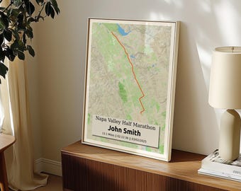 Napa Valley Half Marathon Custom Map Poster: Personalized Runner Gift