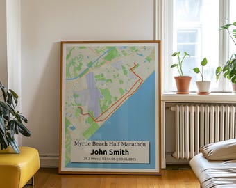 Myrtle Beach Half Marathon Custom Map Print: Personalized Runner Gift