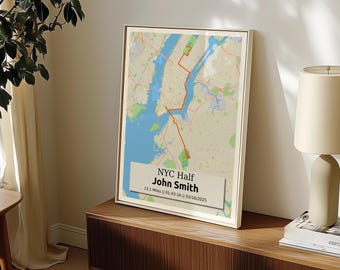2025 NYC Half Marathon Custom Map Print: Personalized Runner Gift