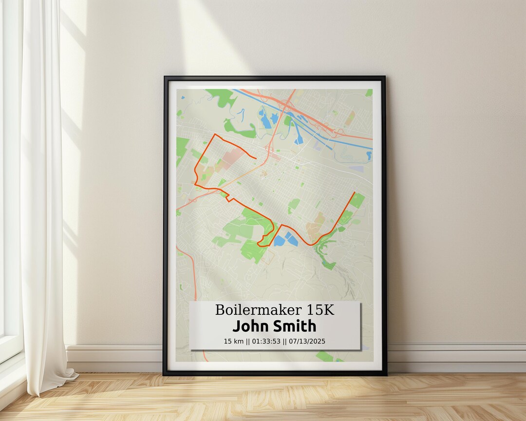 Boilermaker 15K Utica Custom Map Poster, Personalized Running Time and ...