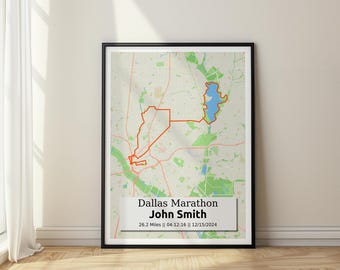 Dallas Marathon Custom Map Poster: Personalized Runner Gift