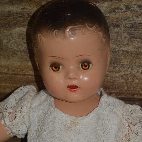 Antique 1930's Amber Sleepy Eyes 16 inch Hard Body Composition Baby Doll Vintage Composition Baby Doll