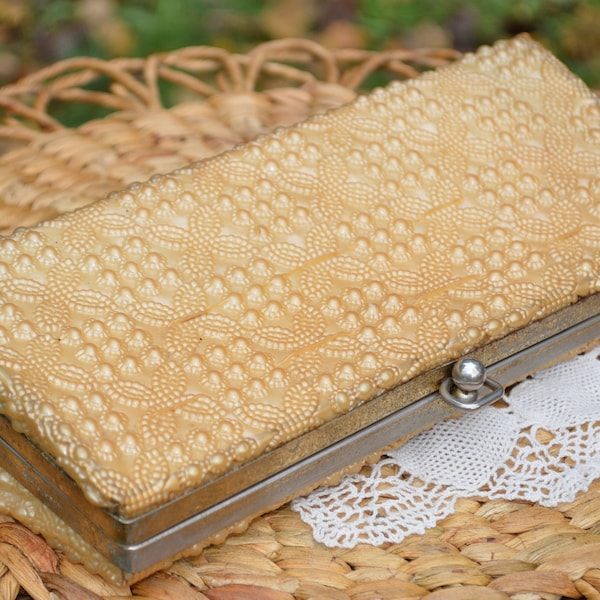 Yellow Bubble Bead Snap Clutch Retro Vintage Hand Bag 50's Plastic Purse