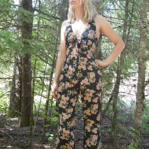 Open back Hippie 90's vintage flare leg romper jumpsuit