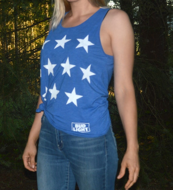 Blue Vintage Women's Bud Light Tank Top With White